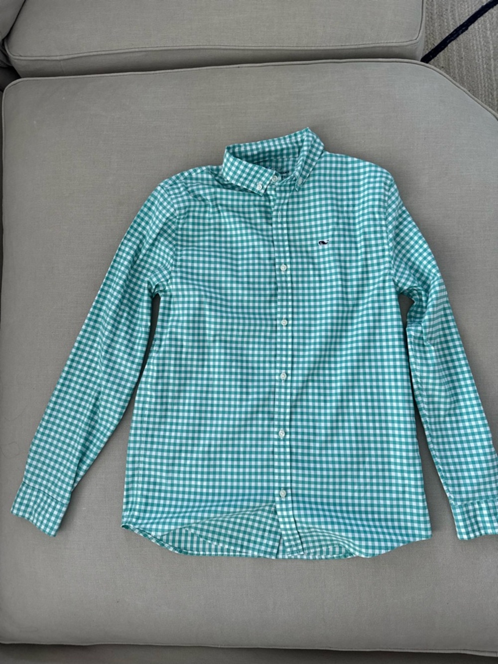 Vineyard Vines Teal and White Gingham Shirt